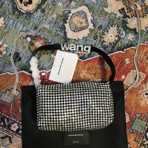 Alexander Wang black diamond rhinestone mesh bag purse